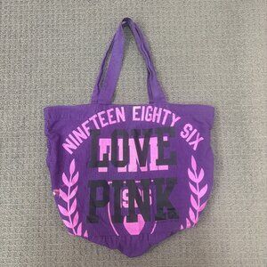 Y2K Victorias Secret Love PINK Dog Shoulder Tote Bag Cotton Canvas 1986 Y2K